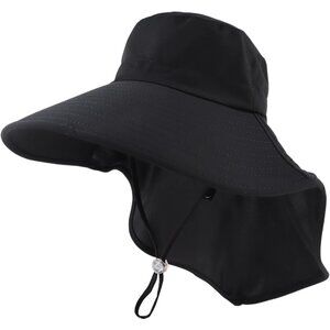 Womens Black 100% Polyester Wide Brim Uv Protection Chin Strip Classic Beach Hat